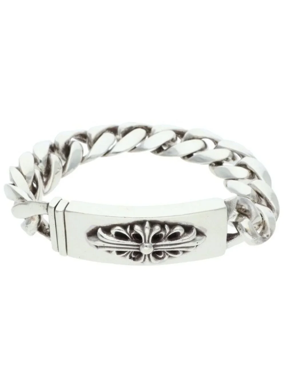 Chrome Hearts ID Floral Crs Cross ID Classic Silver Bracelet